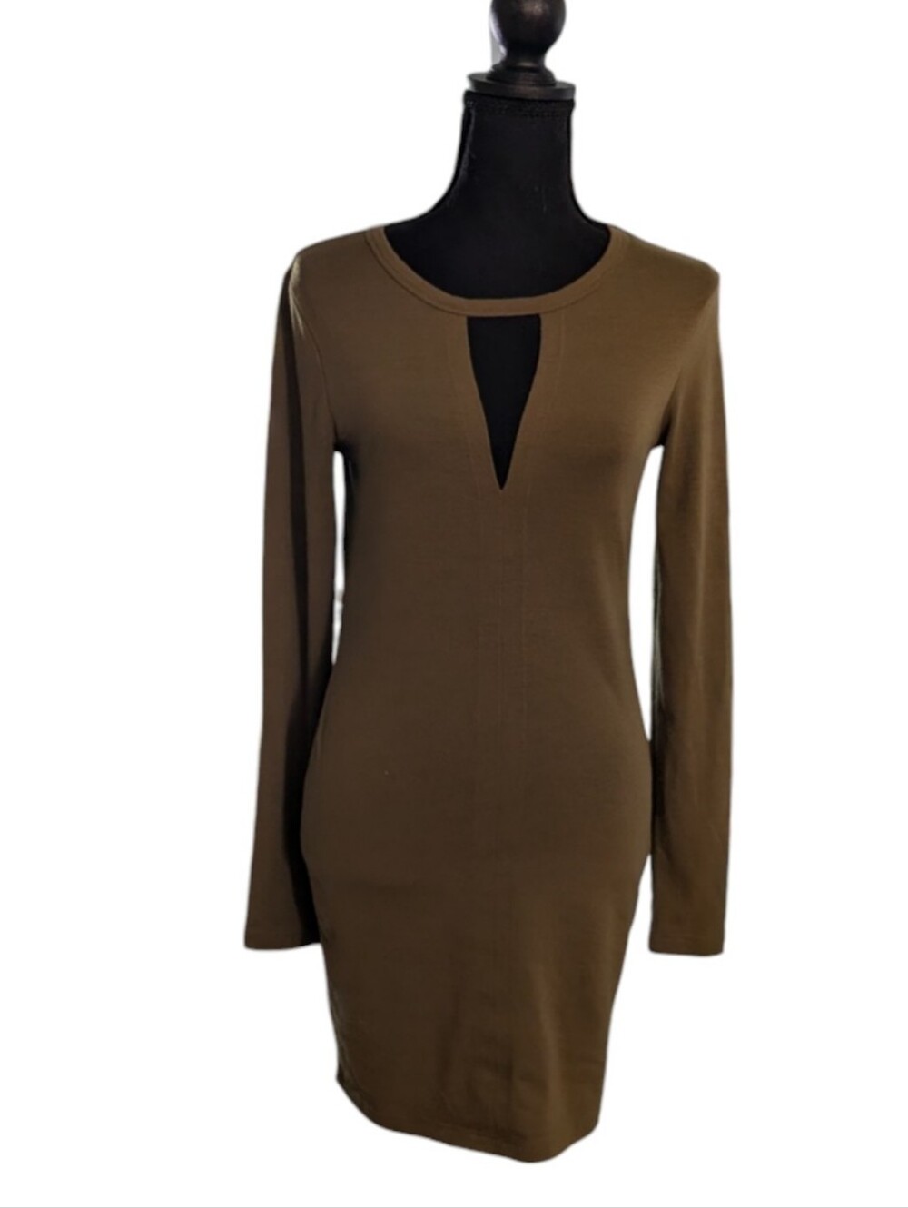 5/$25 Forever 21 Olive Long-Sleeve Cutout Bodycon Dress
